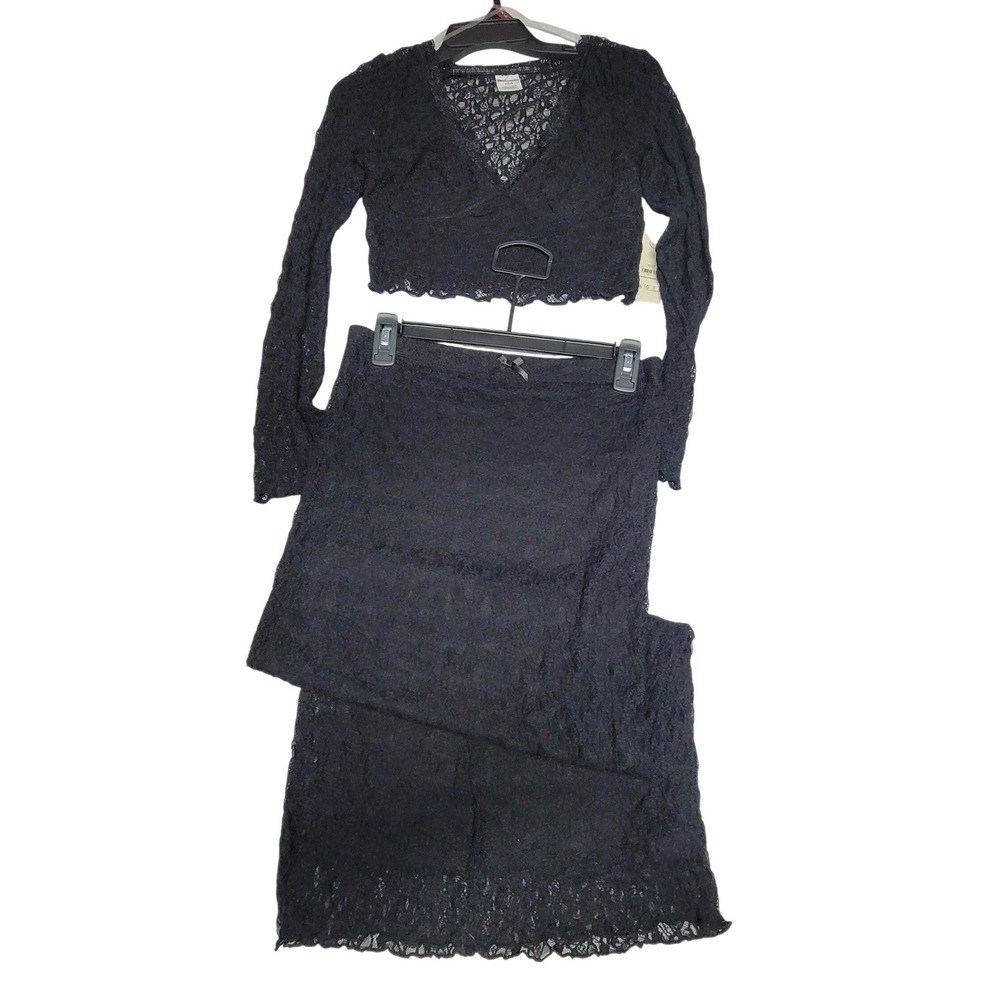 No Boundaries Black Lace Long Sleeve Crop Top and Maxi Skirt Set Womens S 4-6